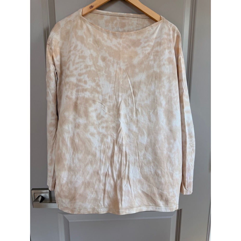 Lululemon Oversized Long Sleeve Top Tan Cream Tie Dye Boat Neck Seam Detail